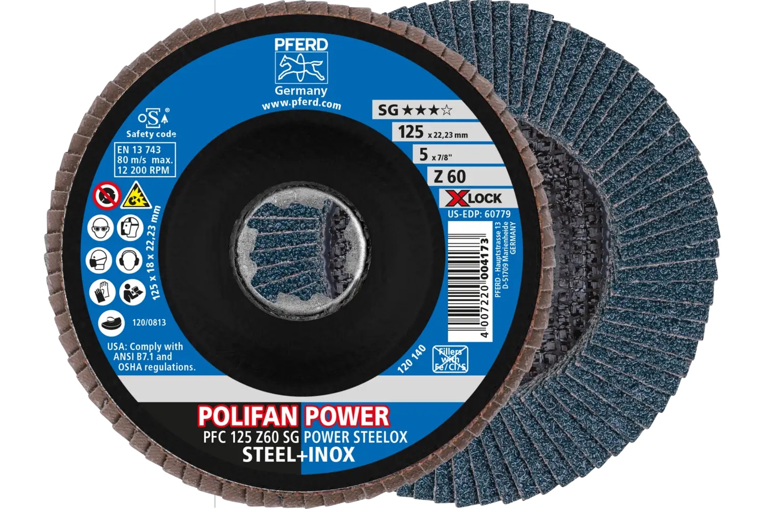 Picture of Pferd Flap Disc, 5", X-Lock, Z SG Power Steelox, 60 Grit, T29, Conical, Zirconia